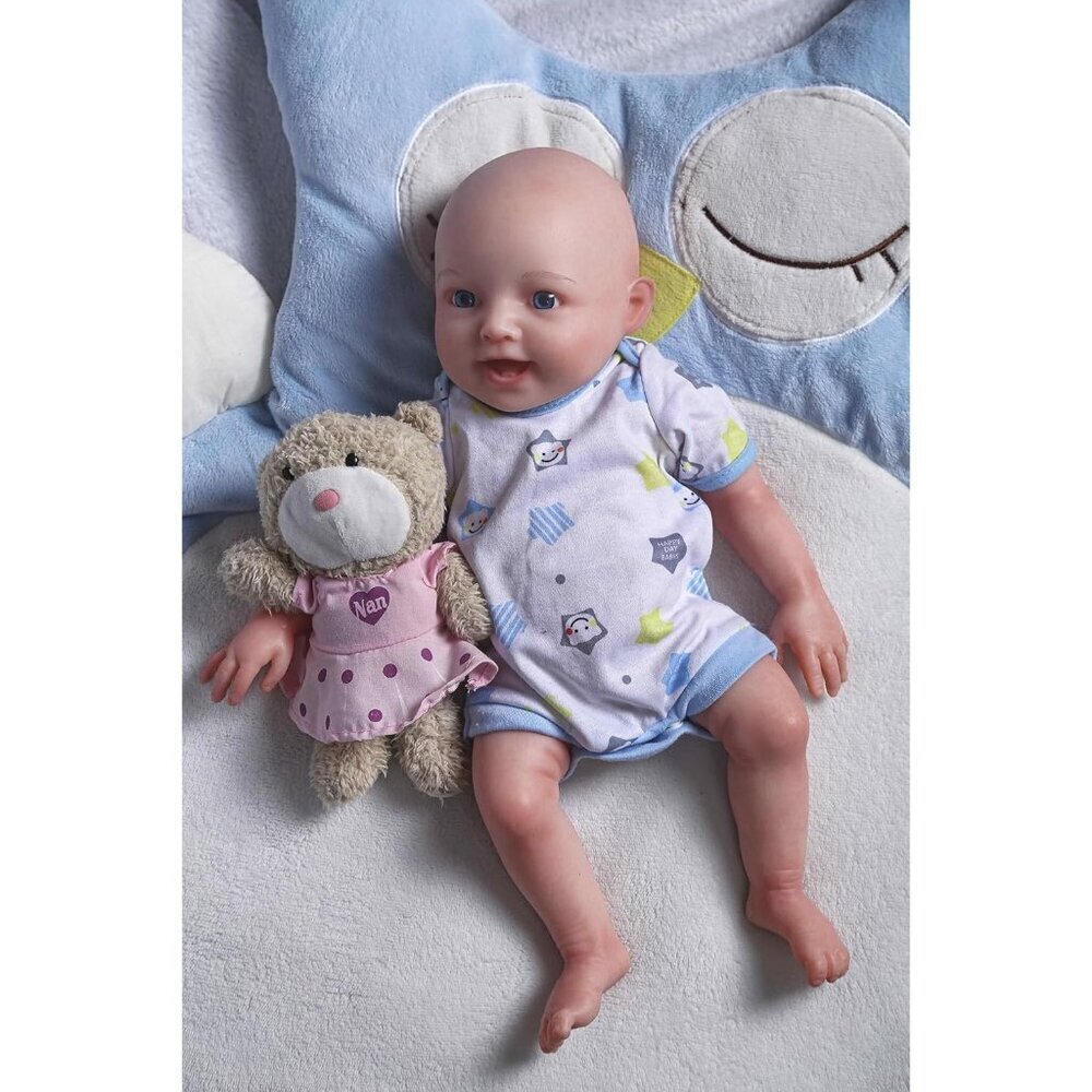 🆕17”Inch Realistic Full Silicone Reborn Baby Doll Girl Bald Doll with Smile